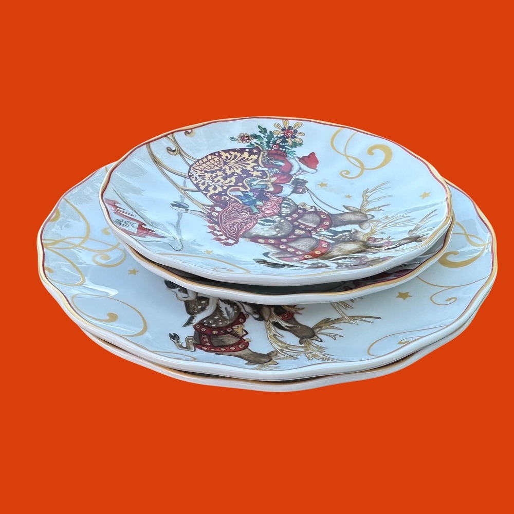 Williams Sonoma Twas the Night Before Christmas 2 dinner & 2 salad plate Santa